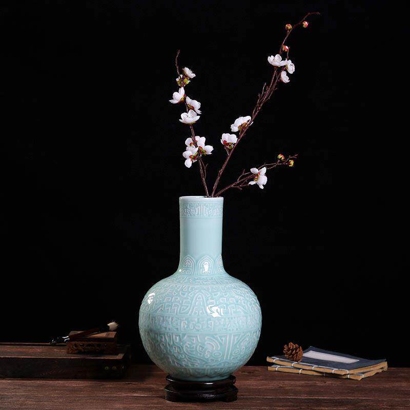 景德镇陶瓷装饰花手工浮雕青瓷葫芦陶瓷器中式家居工艺品摆件