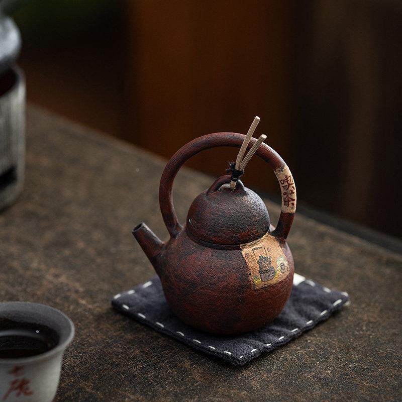 高温紫砂泥茶粉陶瓷梁壶红色高YFU提颜值一人用小容量泡壶引2025