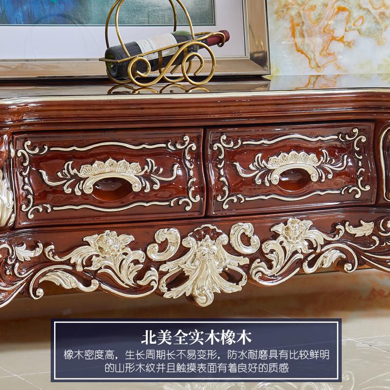 欧式描金银电视柜 美式客厅全实木大理石台面电视柜地柜组合家具