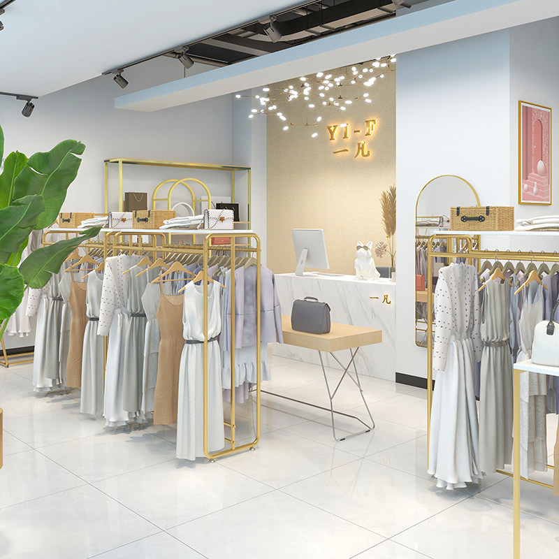 服装店中岛架落地展示架简约男女装童装双排中间货架双杠侧挂衣架