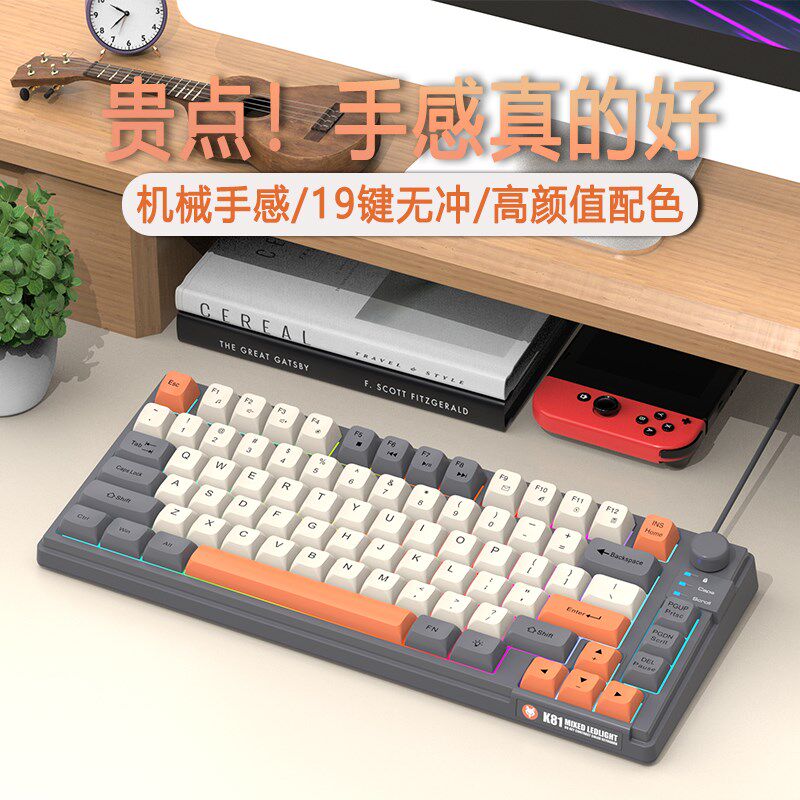 炫银狐K81 机械手感键盘游戏笔记本台式电脑电竞有线家用办公发光