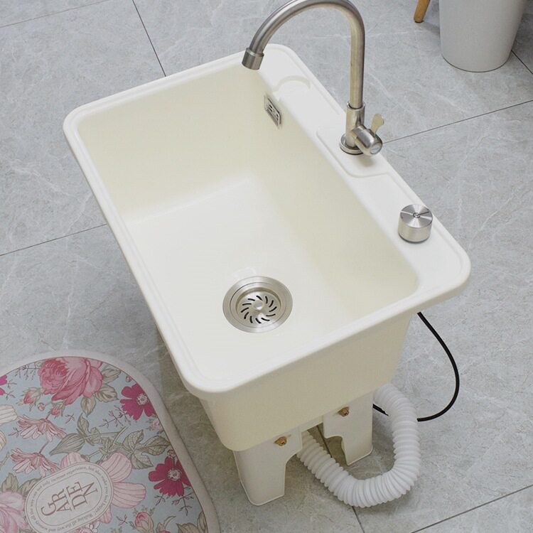 一键旋钮带提篮排水拖把池