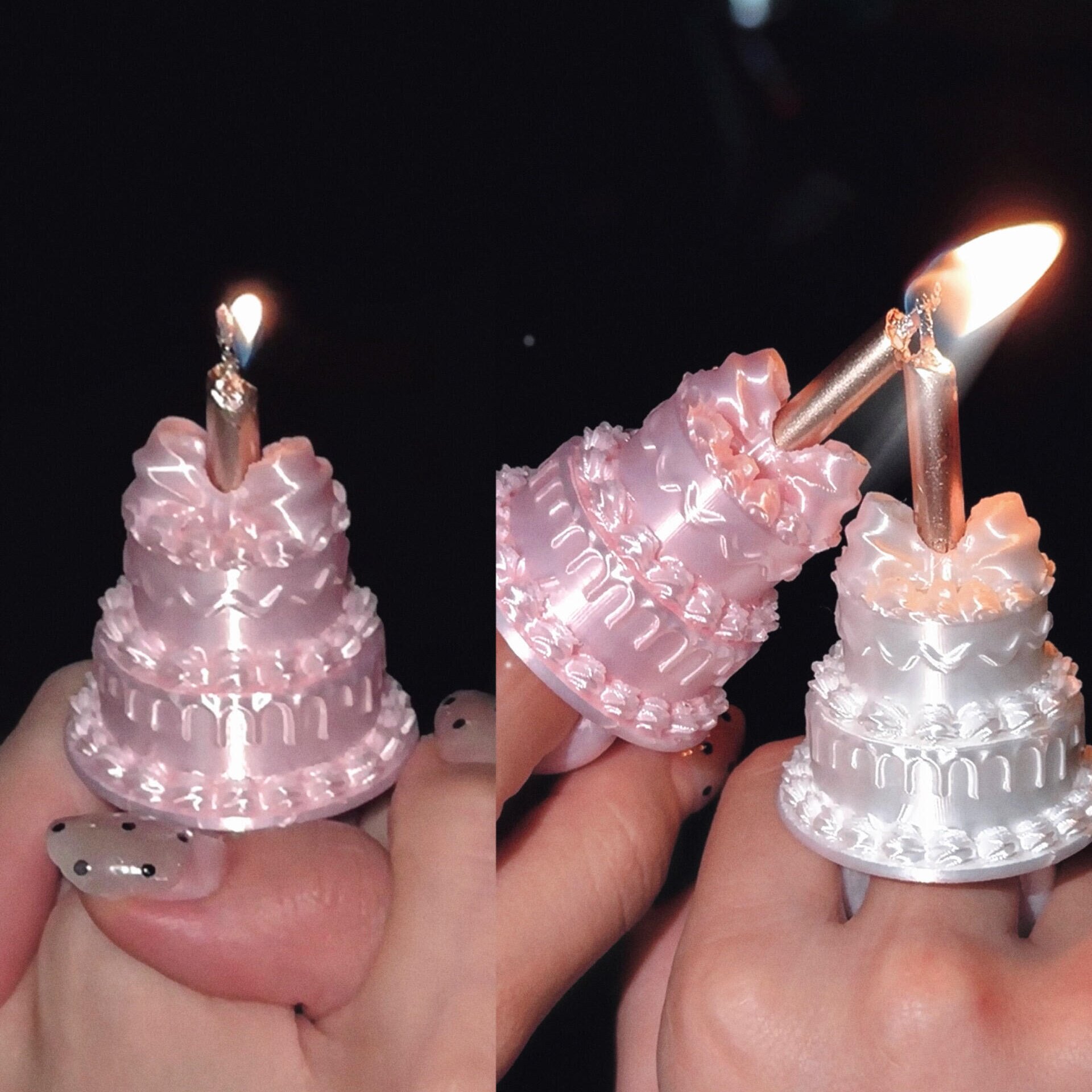 蛋糕蜡烛戒指创意ins风生日装饰戒指3d打印拍照出片神器小众首饰