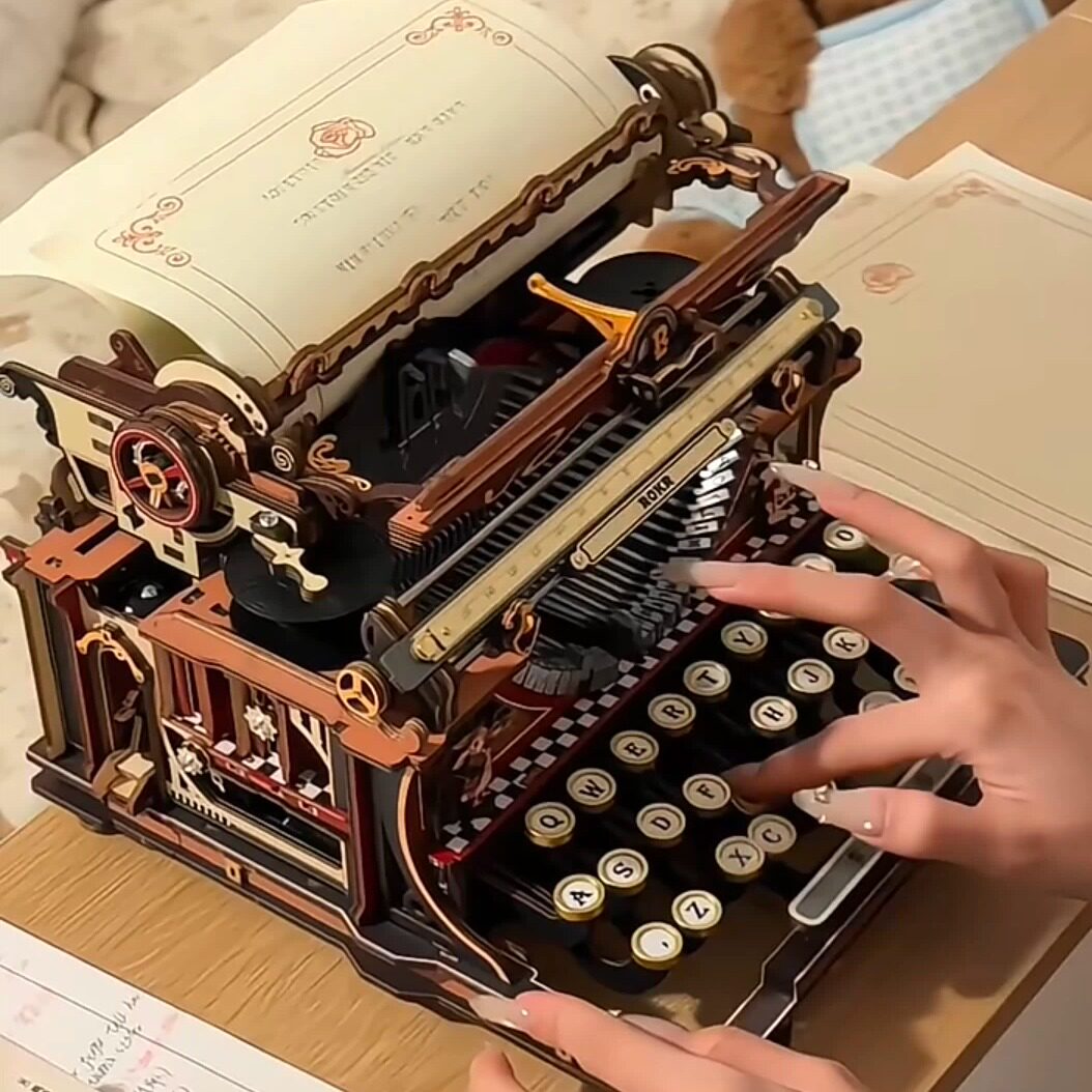 打字机拼装模型创意趣味木质3d立体益智拼图积木送朋友高级感礼物图片