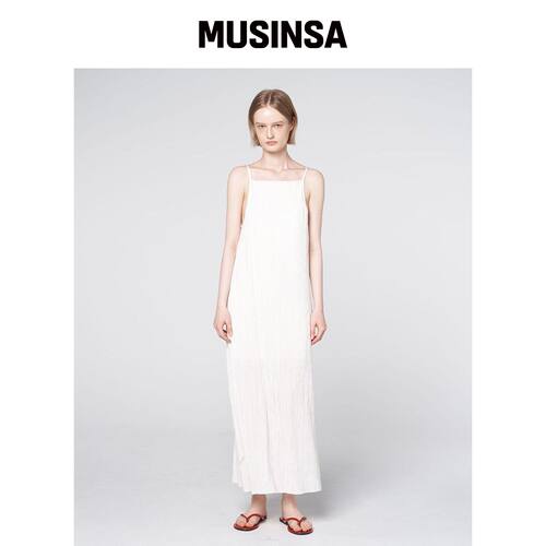 320SHOWROOM 褶皱滑落长裙 白色韩国官网直邮进口MUSINSA