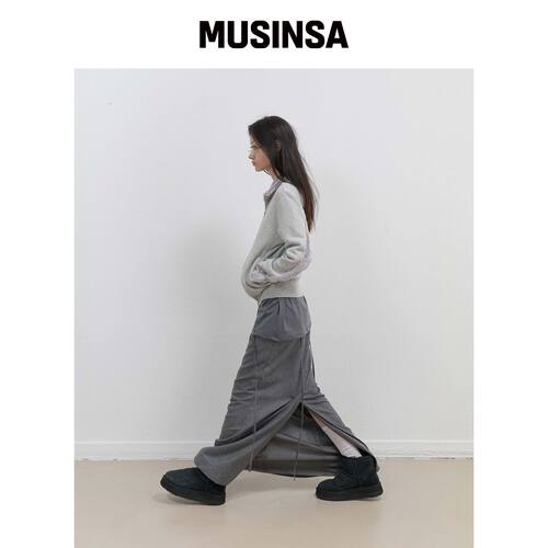 OJOS 毛皮装饰拉链外套 / 灰色 MUSINSA韩国官网直邮进口
