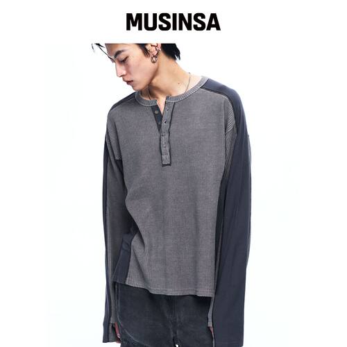 RSSC CUTLINE 华夫格亨利长袖衫 - 灰色 MUSINSA韩国官网直邮进口