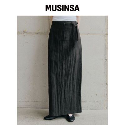 LEFTSEOUL 里奥赛尔茶色系带长裙 [炭灰色] MUSI韩国官网直邮进口