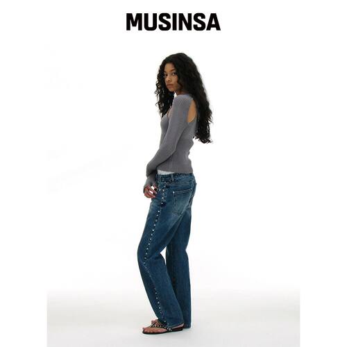 PARTIMENTO WOMEN STUD POINTED JEANS_深蓝色 M韩国官网直邮进口