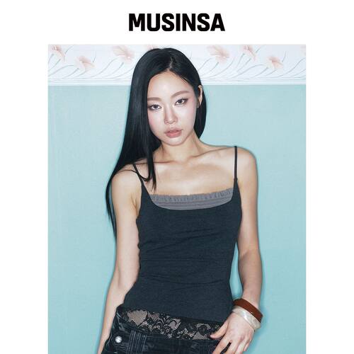 PLEASENOFOLLOW Isla 抽褶无袖上衣（混色黑） M韩国官网直邮进口