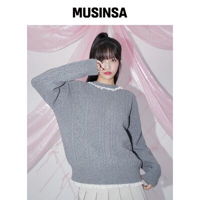 MARGARIN FINGERS 蕾丝缆绳针织衫（灰色） MUSI韩国官网直邮进口