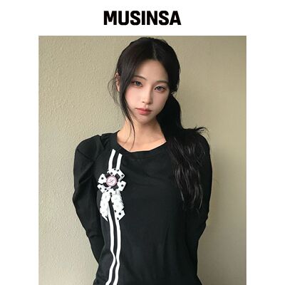 LUVISTRUE EL ROSETTE 收褶T恤（黑色） MUSINSA韩国官网直邮进口