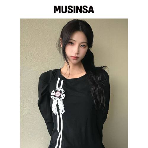 LUVISTRUE EL ROSETTE 收褶T恤（黑色） MUSINSA韩国直邮官方正品