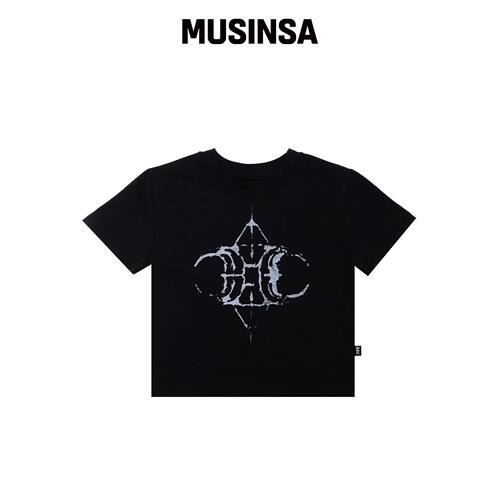 HOUSE ROCK CLUB ROCK LOGO CROP TEE - BLACK韩国官网直邮进口