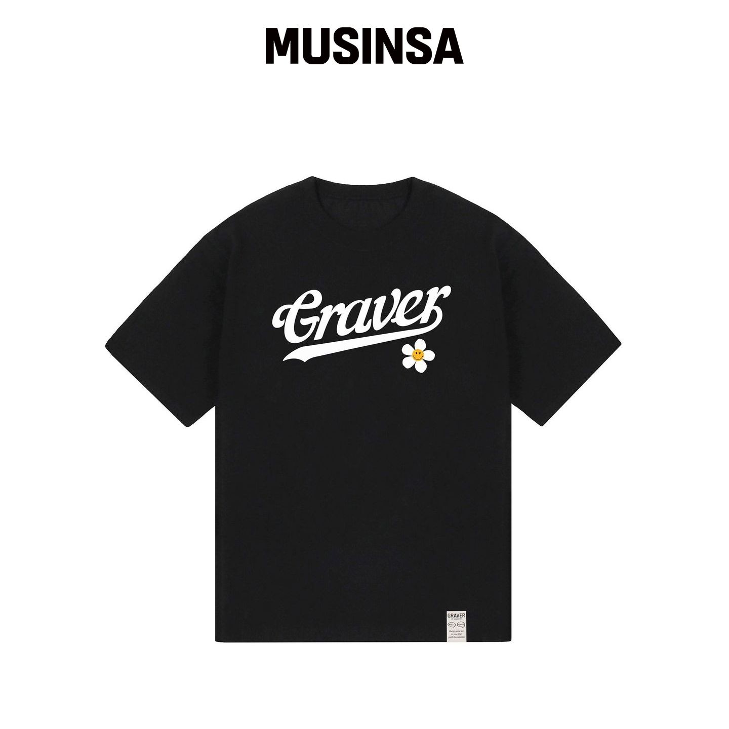 GRAVER [UNISEX]棒球logo花笑短袖T恤_黑色 MUSI韩国官网直邮进口