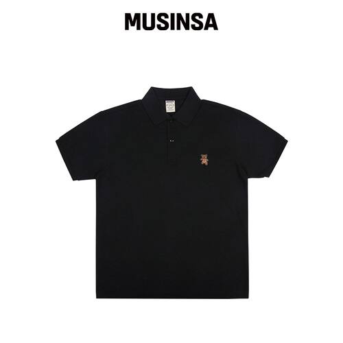 GRAVER [UNISEX]熊刺绣Polo短袖T恤_黑色 MUSINS韩国官网直邮进口
