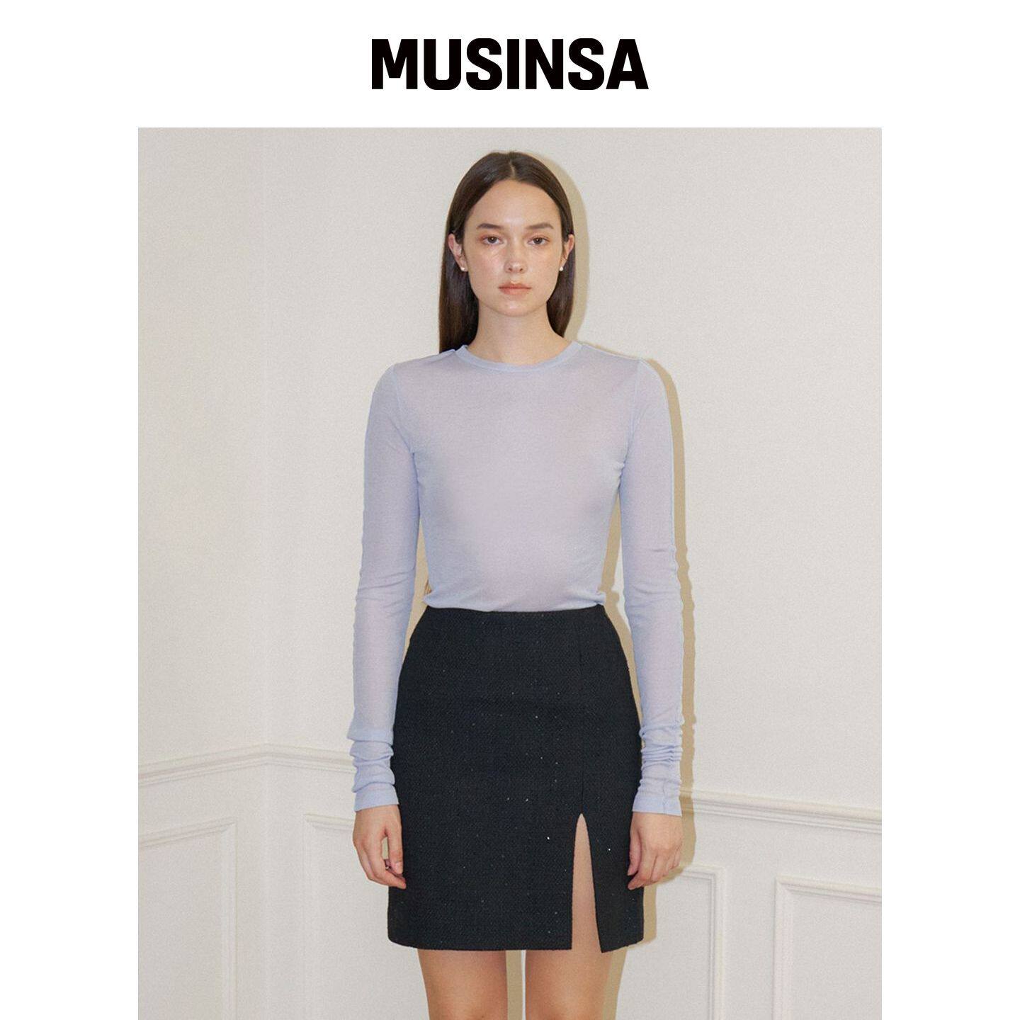 VEM.VER LUNA开衩亮片TWEE裙子_黑色 MUSINSA韩国直邮官方正品