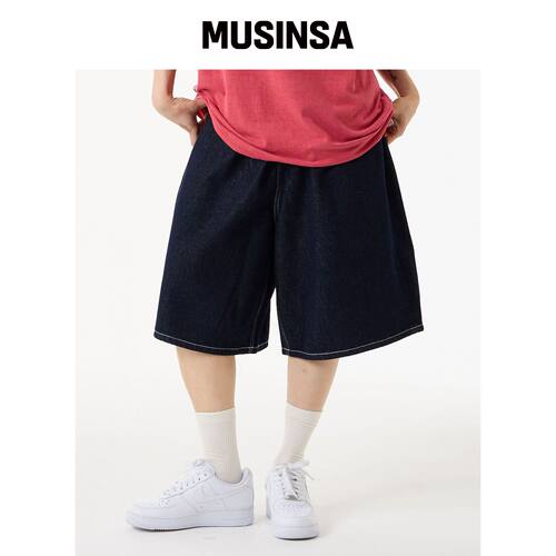 UNKNOWN PLANET 深蓝色深海卷边短裤 MUSINSA韩国直邮官方正品