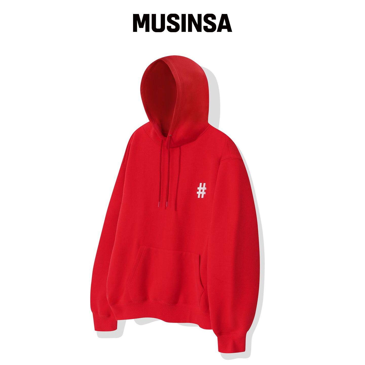 BEENTRILL 基础款#LOGO加绒连帽衫(红色) MUSI韩国官网直邮进口