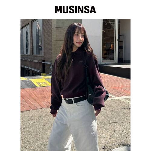 CGP (女款) 条纹翻领卫衣_酒红色 MUSINSA韩国官网直邮进口
