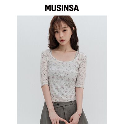 HIGH SCHOOL DISCO 7分蕾丝花朵T恤 MUSINSA韩国官网直邮进口