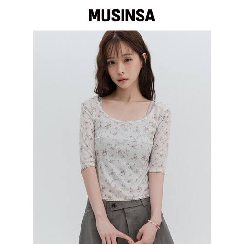 HIGH SCHOOL DISCO 7分蕾丝花朵T恤 MUSINSA韩国官网直邮进口