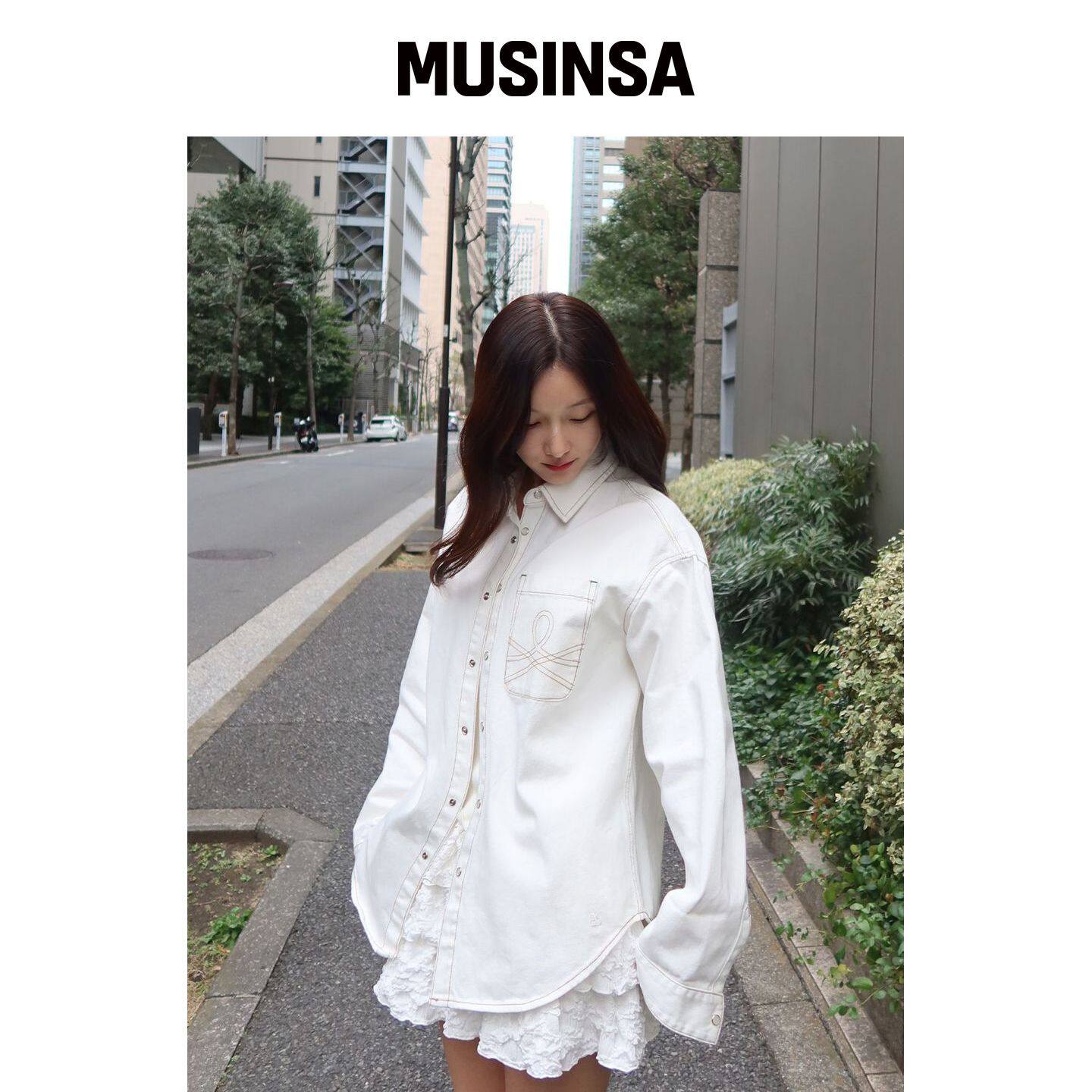 Bb' BENETTON 水洗牛仔衬衫 (米白色) MUSINSA韩国官网直邮进口