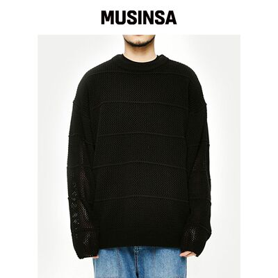 CRITIC FISHNET 宽松针织衫 黑色 MUSINSA韩国官网直邮进口
