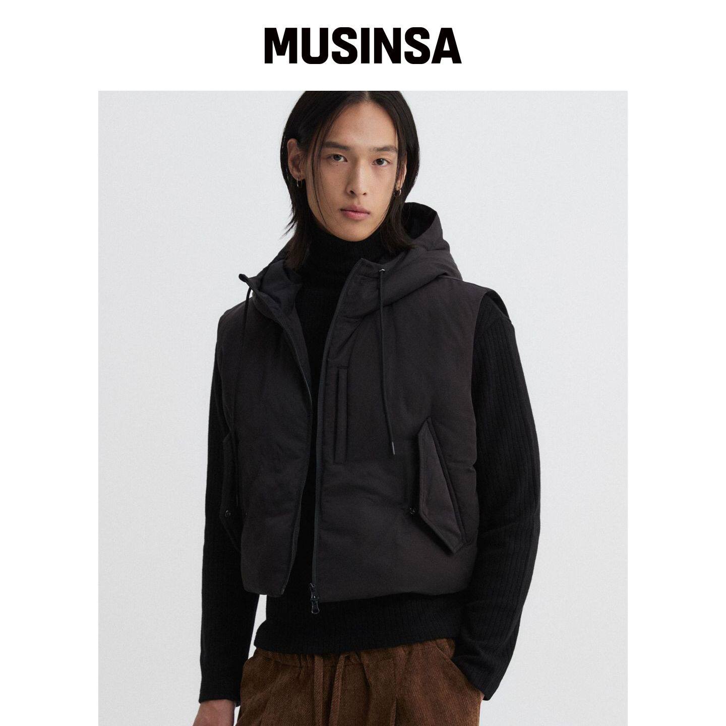 DNSR 连帽 cropped 羽绒背心 黑色 MUSINSA韩国官网直邮进口