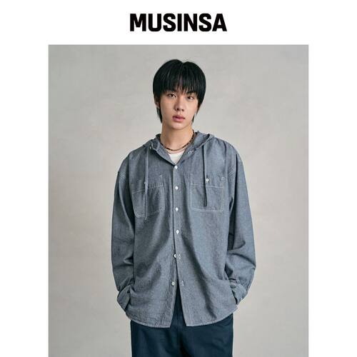 DECET 灯芯绒连帽衬衫 DCSH009 浅蓝色 MUSINSA韩国直邮官方正品