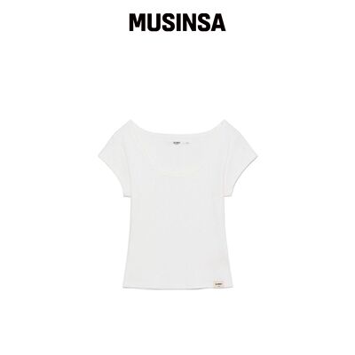 GLOWNY 深圆领短袖上衣白色露腰短款T恤MUSINSA韩国直邮官方正品