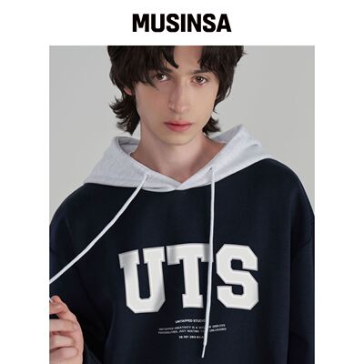 UNTAPPED STUDIO UTS 图案宽松拼色连帽卫衣 海 韩国官网直邮进口