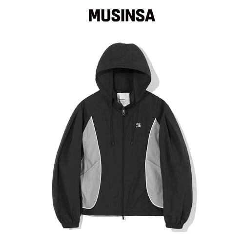 CGP (女款) 实用拼色连帽风衣_黑色 MUSINSA韩国官网直邮进口