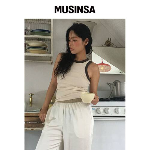320SHOWROOM 翻新商品拼色无袖T恤 奶油米色 MUS韩国官网直邮进口