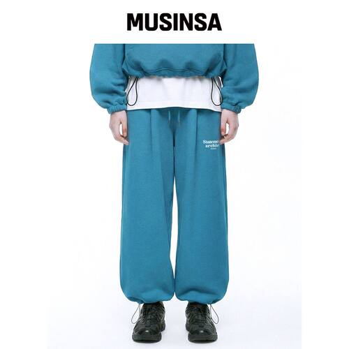 PRINOAR 声明绳带单褶宽腿裤 - 孔雀绿 MUSINSA韩国官网直邮进口