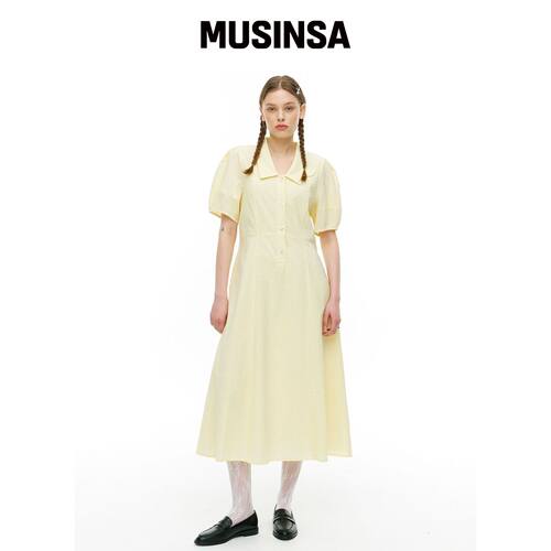 MA JOURNEE 皱褶感蓬松相机连衣裙_黄色 MUSINSA韩国官网直邮进口