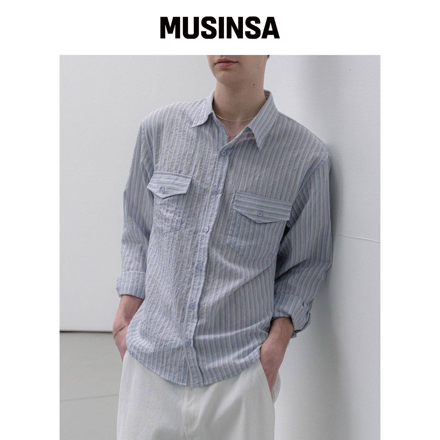 DECOROSO 多条纹口袋衬衫 [灰蓝色] MUSINSA韩国直邮官方正品