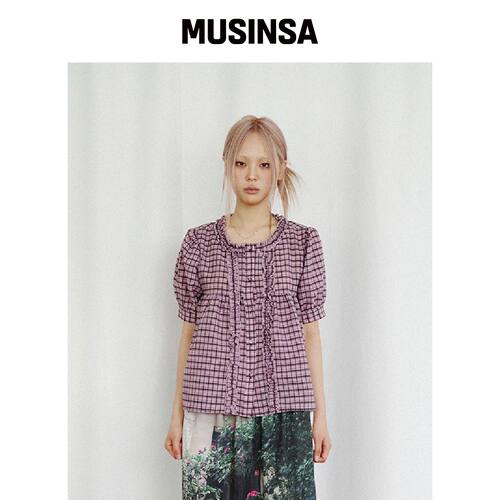 KOOKEESEE 格纹荷叶边blouse (PINK) MUSINSA韩国直邮官方正品