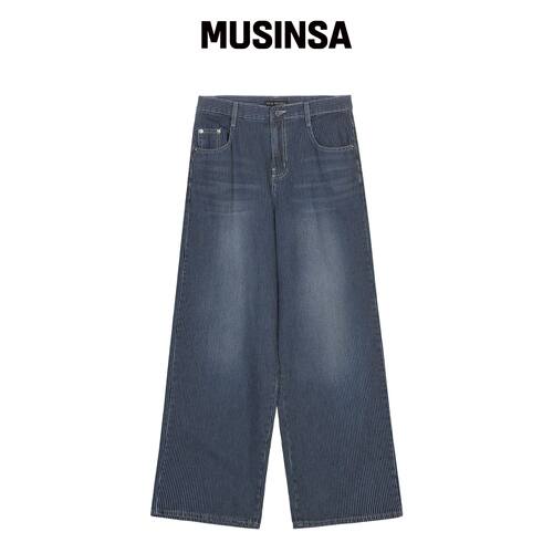 NICK&NICOLE PIN STRIPE WIDE DENIM PANTS_BLUE韩国官网直邮进口
