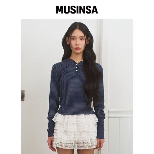 LIEMÉQUE 条纹修身BURTON连帽衫婴儿色 MUSINSA韩国官网直邮进口