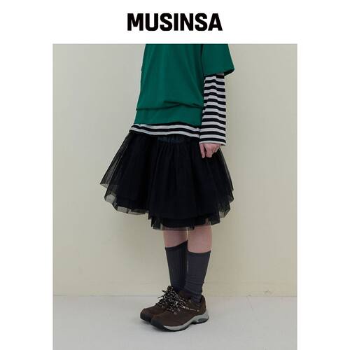 NOCONTENT 246. 网眼喇叭裙子 _ 黑色 MUSINSA韩国官网直邮进口