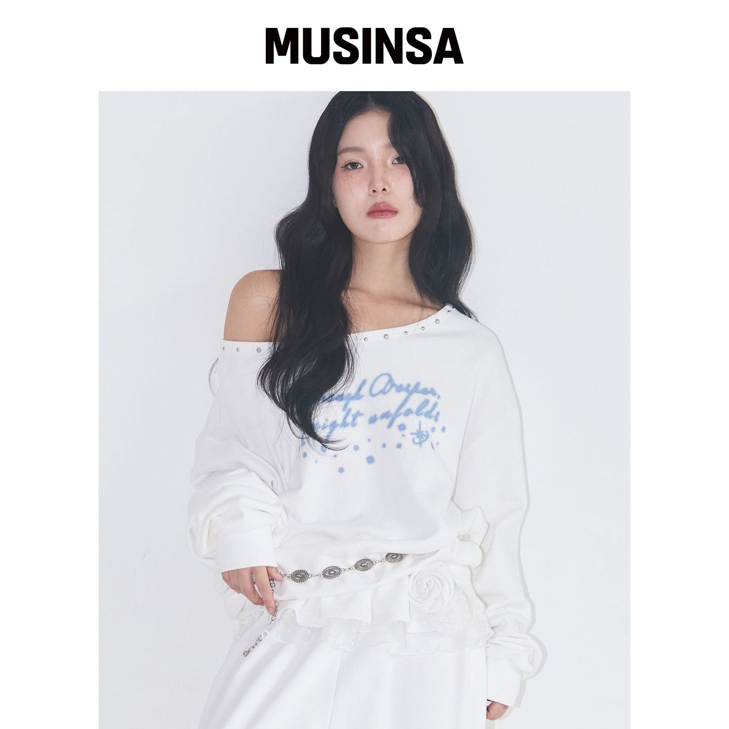 ILLIGO 一字肩铆钉船领卫衣 白色 MUSINSA韩国直邮官方正品图片