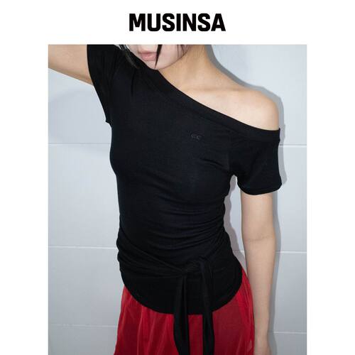 CHICKS 黑色单肩短袖吊带上衣 MUSINSA韩国直邮官方正品