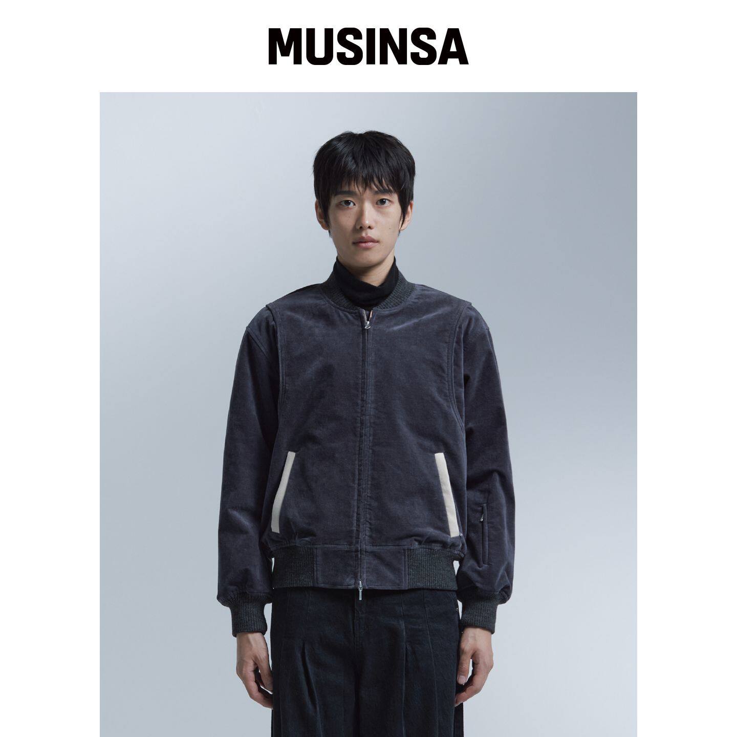 NONBLANK 天鹅绒拉链衫蓝色外套_GREY MUSINSA韩国官网直邮进口