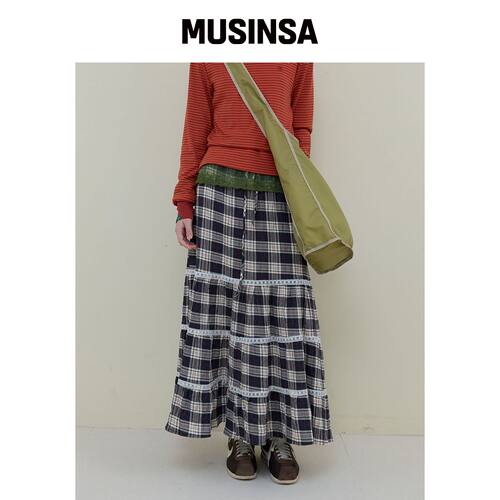 NOCONTENT 248. 格纹荷叶边长裙 _ 格纹 MUSINSA韩国官网直邮进口