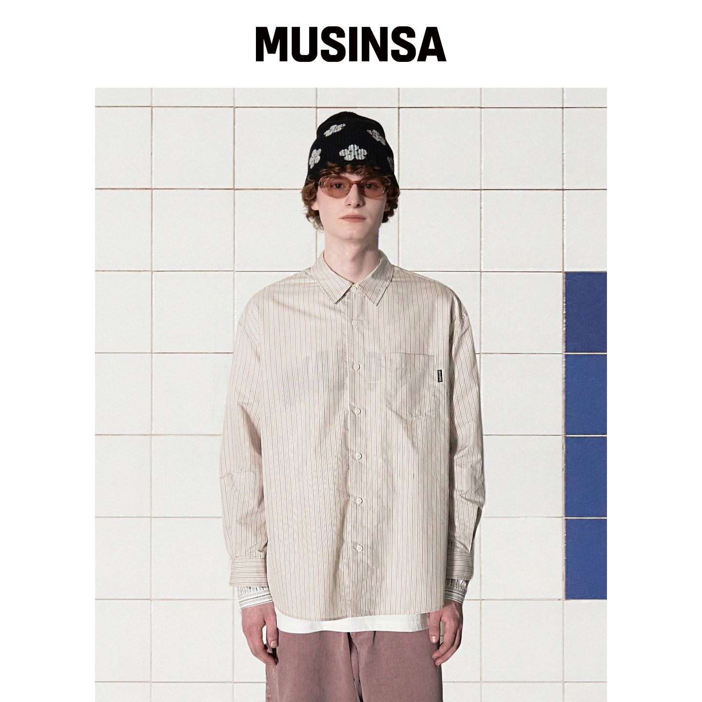UNALLOYED 层叠袖口条纹衬衫 / 婴儿色 MUSINSA韩国直邮官方正品