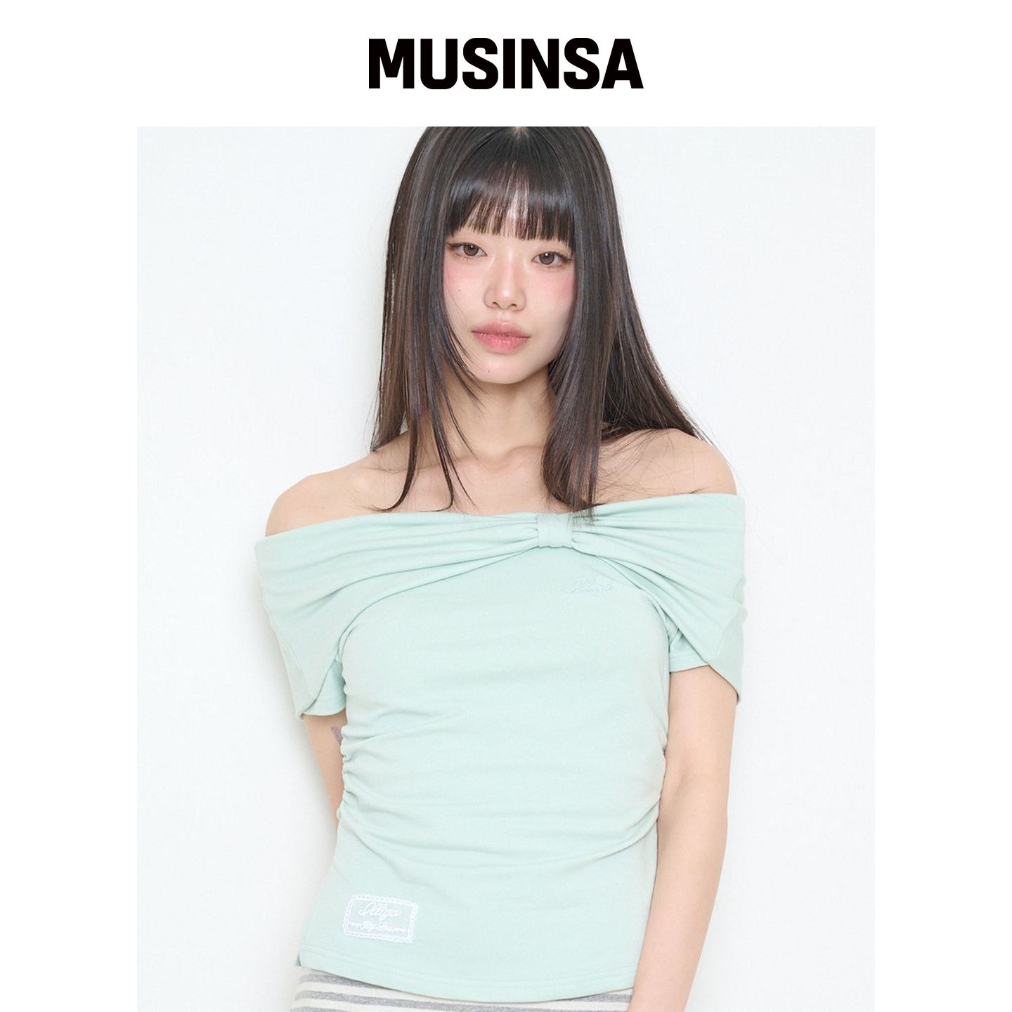 ILLIGO 波纹披肩露肩T恤薄荷色 MUSINSA韩国直邮官方正品图片
