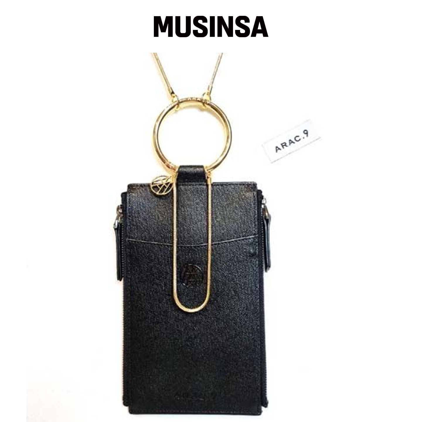 ARAC.9 中号金色环扣拉链手机包 - 黑色 MUSINSA韩国官网直邮进口