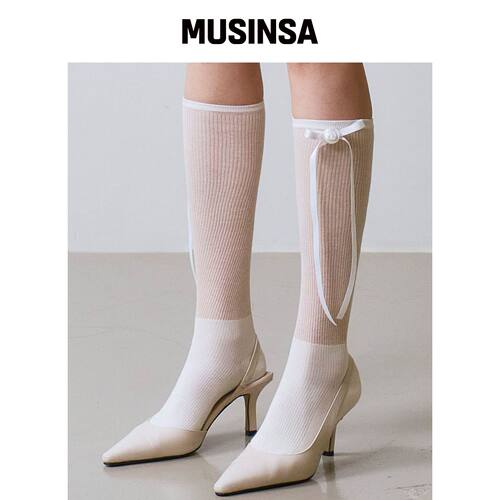 VINAJ 迷你JENNI ROSE Ribbon 及膝袜 (White)韩国官网直邮进口