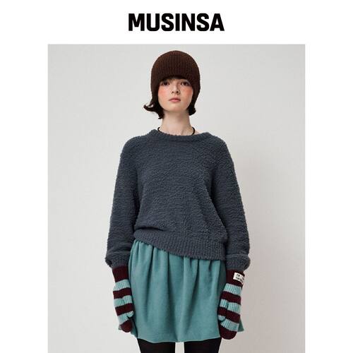 FUNFROMFUN 毛绒针织套头衫，炭灰色 MUSINSA韩国直邮官方正品